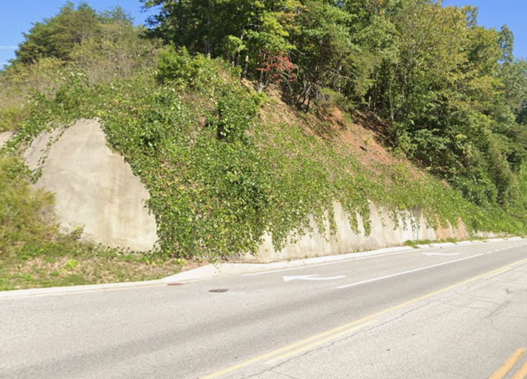 Roadway, right turn lane and nature retainer wall