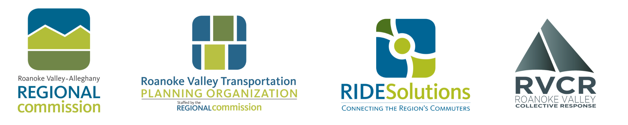 Logos for Roanoke Valley-Alleghany Regional Commission, Roanoke Valley Transportation Planning Organization, RIDE Solutions and Roanoke Valley Collective Response